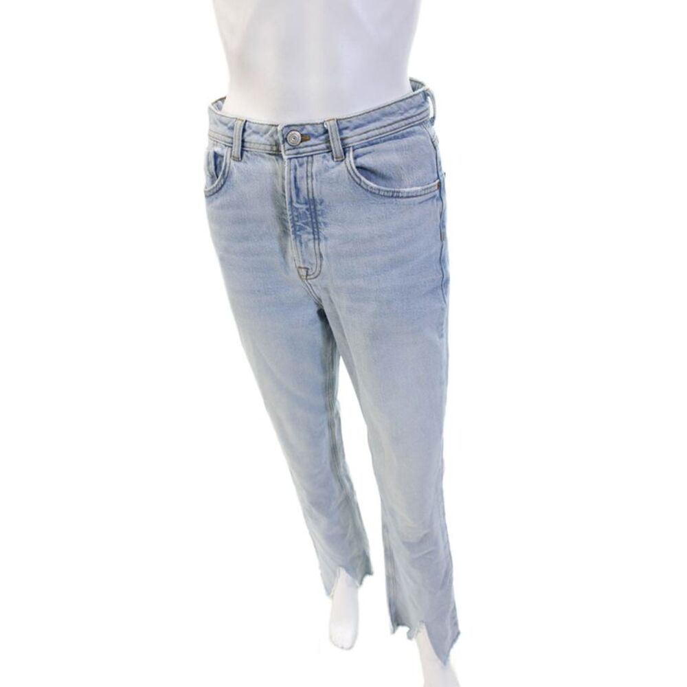 Zara Women Straight Jeans Light Blue High Rise Cotton Lyocell Elastane Size 4
